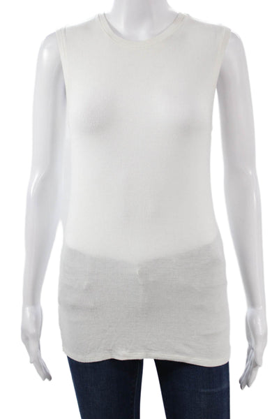 ATM Womens Basic Sleeveless Tank White Crewneck Polyester Blend Size S
