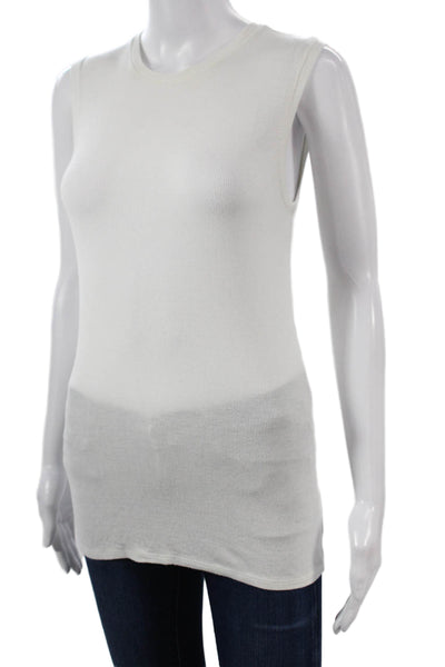 ATM Womens Basic Sleeveless Tank White Crewneck Polyester Blend Size S