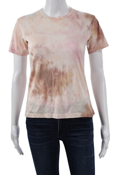 ALC Womens Basic T-Shirt Pink Cotton Crew Neck Tie Dye Short Sleeve Size XS