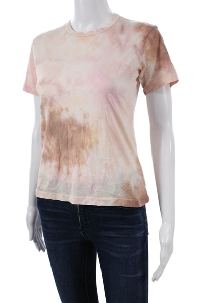 ALC Womens Basic T-Shirt Pink Cotton Crew Neck Tie Dye Short Sleeve Size XS