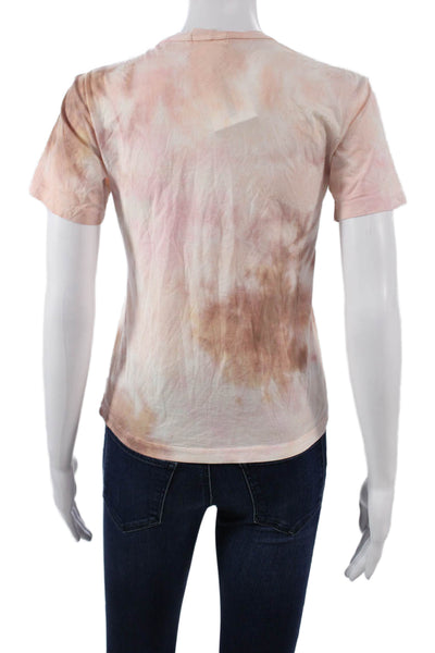 ALC Womens Basic T-Shirt Pink Cotton Crew Neck Tie Dye Short Sleeve Size XS