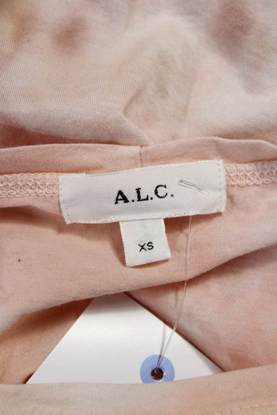 ALC Womens Basic T-Shirt Pink Cotton Crew Neck Tie Dye Short Sleeve Size XS