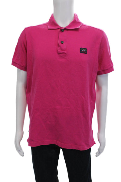 Paul & Shark Mens Polo Shirt Pink Cotton Short Sleeve Collared Button Size L