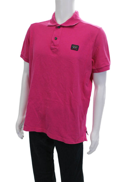 Paul & Shark Mens Polo Shirt Pink Cotton Short Sleeve Collared Button Size L