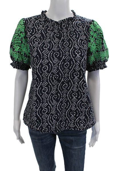 THML Womens Basic High Neck Geometric Short Sleeve Blouse Size S