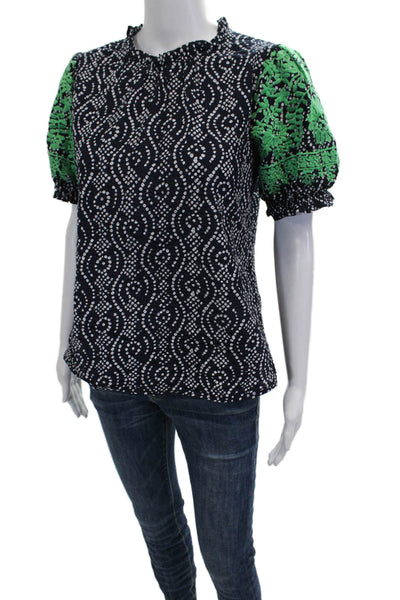 THML Womens Basic High Neck Geometric Short Sleeve Blouse Size S
