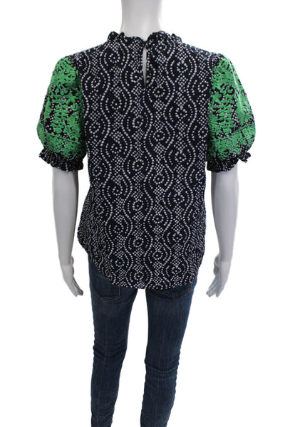 THML Womens Basic High Neck Geometric Short Sleeve Blouse Size S