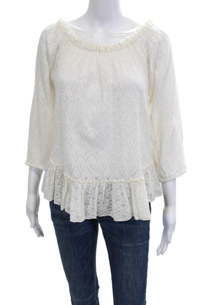 Rebecca Taylor Womens Ivory Silk Off Shoulder Blouse Geometric 3/4 Size 6