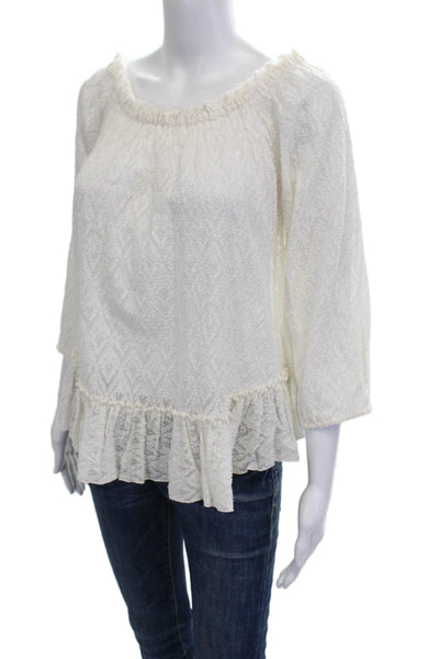 Rebecca Taylor Womens Ivory Silk Off Shoulder Blouse Geometric 3/4 Size 6