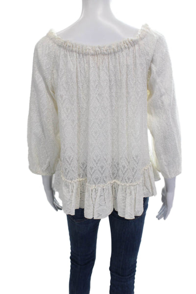 Rebecca Taylor Womens Ivory Silk Off Shoulder Blouse Geometric 3/4 Size 6
