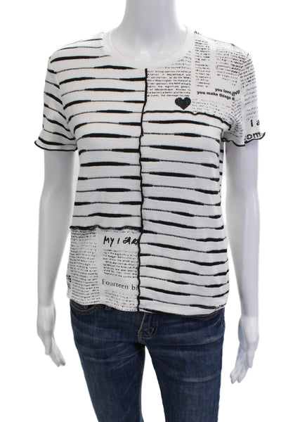 Desigual Women White Striped Tee Short Sleeve Size L