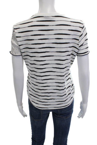 Desigual Women White Striped Tee Short Sleeve Size L