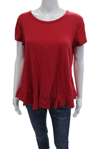 Sundry Womens Red Pima Cotton Basic Round Neck Short Sleeve T-Shirt Size 0