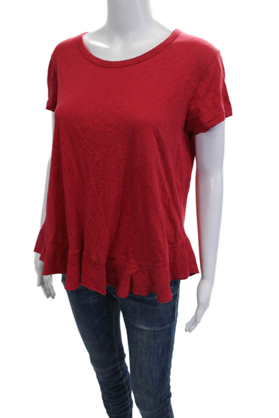 Sundry Womens Red Pima Cotton Basic Round Neck Short Sleeve T-Shirt Size 0