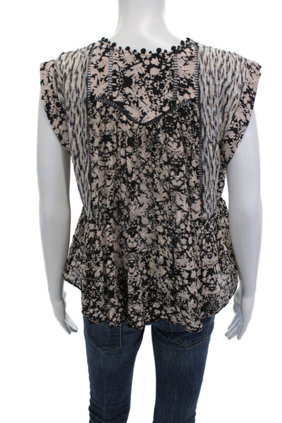 Rebecca Taylor Womens Black Silk Floral V-Neck Tunic Blouse Sleeveless Size 6