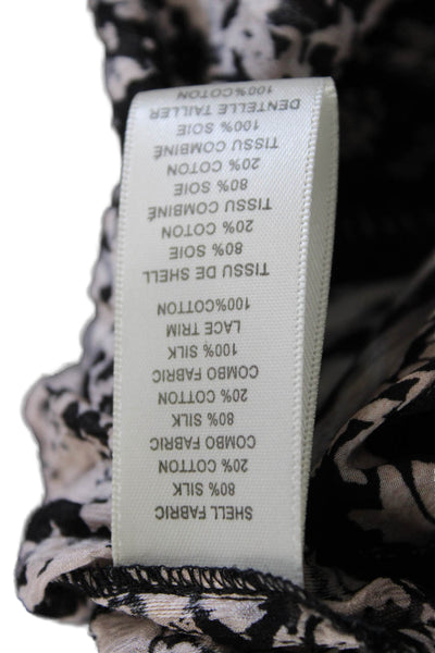 Rebecca Taylor Womens Black Silk Floral V-Neck Tunic Blouse Sleeveless Size 6