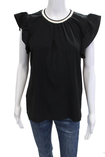 THML Womens Basic Blouse Black Round Neck Short Sleeve Polyester Size M