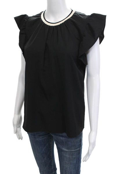 THML Womens Basic Blouse Black Round Neck Short Sleeve Polyester Size M