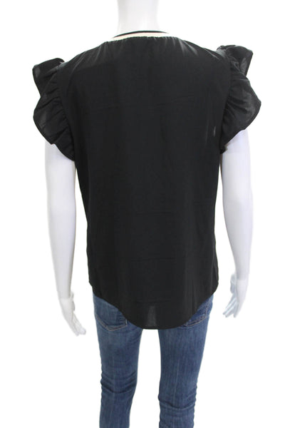 THML Womens Basic Blouse Black Round Neck Short Sleeve Polyester Size M