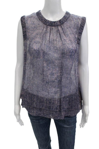 Rebecca Taylor Women Basic Blue Silk Textured Tank Round Neck Size 8