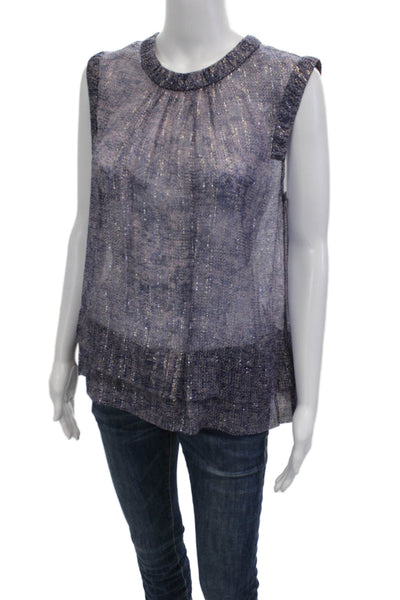 Rebecca Taylor Women Basic Blue Silk Textured Tank Round Neck Size 8