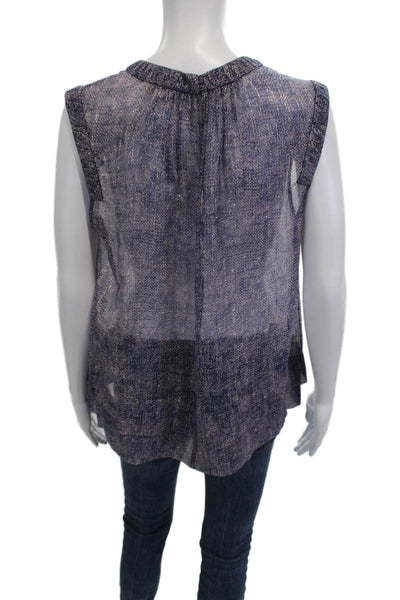 Rebecca Taylor Women Basic Blue Silk Textured Tank Round Neck Size 8