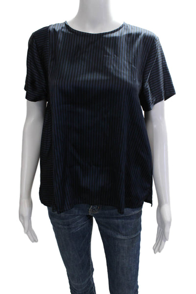 Eileen Fisher Womens Silk Striped Basic Blouse Short Sleeve Round Neck Size PM