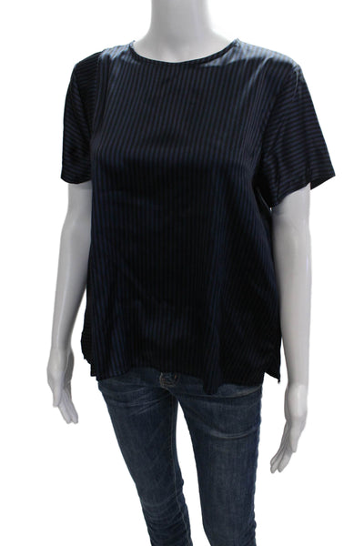 Eileen Fisher Womens Silk Striped Basic Blouse Short Sleeve Round Neck Size PM