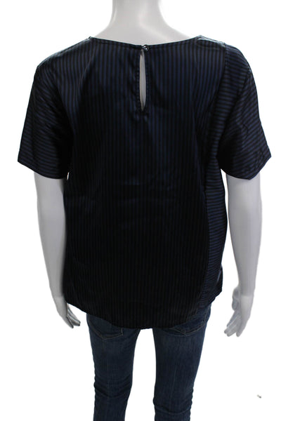 Eileen Fisher Womens Silk Striped Basic Blouse Short Sleeve Round Neck Size PM