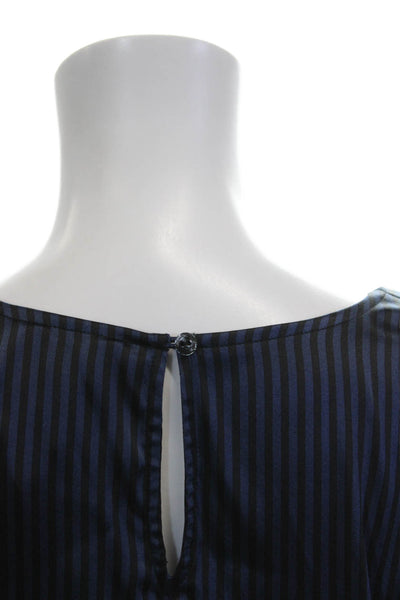 Eileen Fisher Womens Silk Striped Basic Blouse Short Sleeve Round Neck Size PM