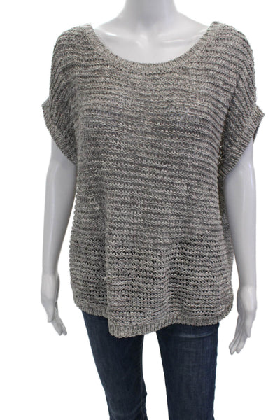 Eileen Fisher Women Pullover Scoop Neck Short Sleeve Gray Poly Blend Size PL