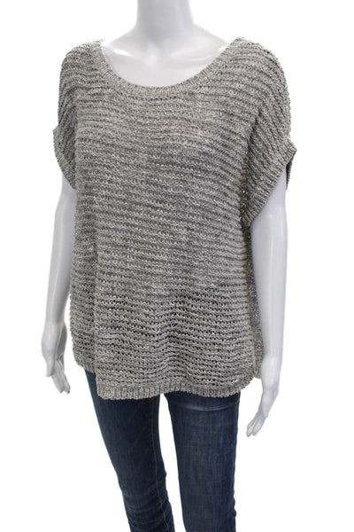 Eileen Fisher Women Pullover Scoop Neck Short Sleeve Gray Poly Blend Size PL