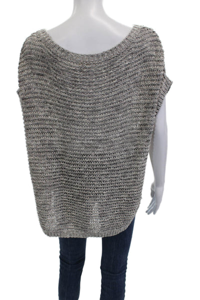 Eileen Fisher Women Pullover Scoop Neck Short Sleeve Gray Poly Blend Size PL