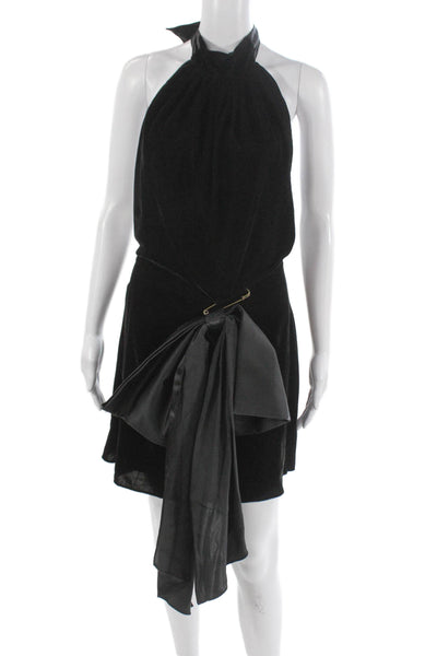 Designer WomeHarmur Women Mini Silk Halter Sleeveless Black Dress Zip Size Mn Mi