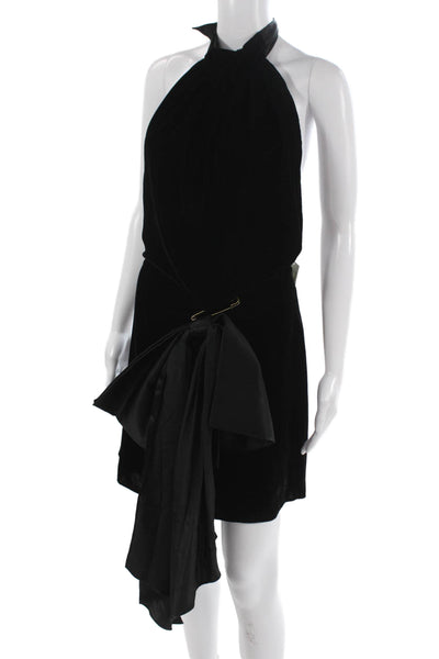 Designer WomeHarmur Women Mini Silk Halter Sleeveless Black Dress Zip Size Mn Mi