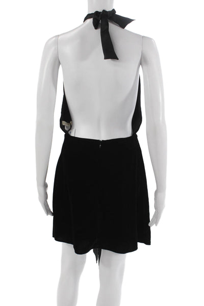 Designer WomeHarmur Women Mini Silk Halter Sleeveless Black Dress Zip Size Mn Mi
