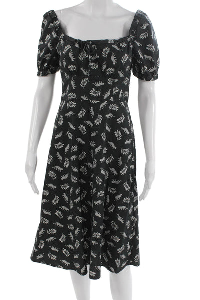 HVN Womens Fit & Flare Black Square Neck Short Sleeve Dress Size 4