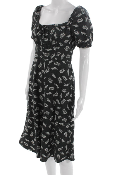 HVN Womens Fit & Flare Black Square Neck Short Sleeve Dress Size 4