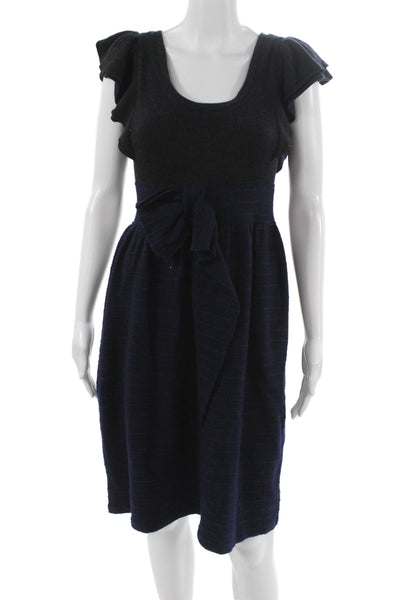 Moth Anthropologie Women Sweater Dress Black Wool Striped Midi Size XS