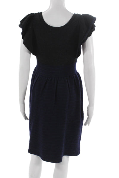 Moth Anthropologie Women Sweater Dress Black Wool Striped Midi Size XS