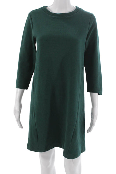 Boden Womens Shift Dress Green Cotton 3/4 Sleeve Round Neck Knee Length Size 8