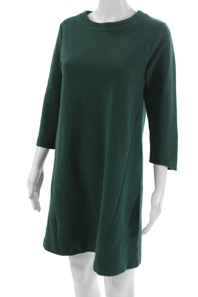 Boden Womens Shift Dress Green Cotton 3/4 Sleeve Round Neck Knee Length Size 8