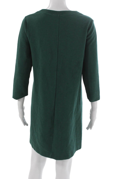 Boden Womens Shift Dress Green Cotton 3/4 Sleeve Round Neck Knee Length Size 8