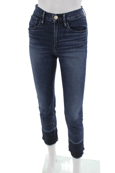 3x1 NYC Womens Cropped High Rise Blue Cotton Blend Jeans Size 25