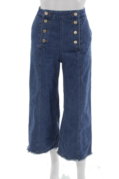 Steve J & Yoni P Women Wide-Leg Jeans Blue Cotton High Rise Size XS