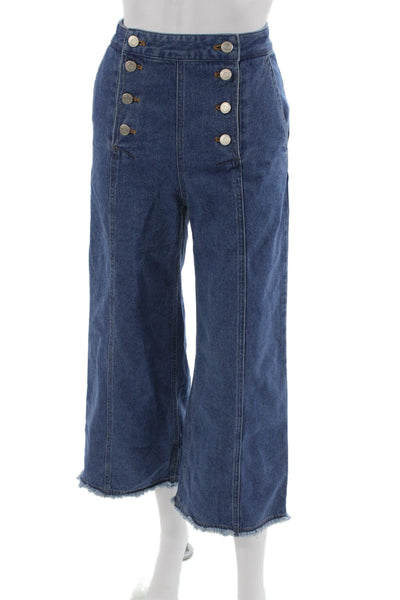 Steve J & Yoni P Women Wide-Leg Jeans Blue Cotton High Rise Size XS