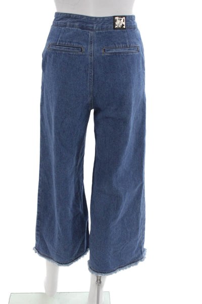 Steve J & Yoni P Women Wide-Leg Jeans Blue Cotton High Rise Size XS