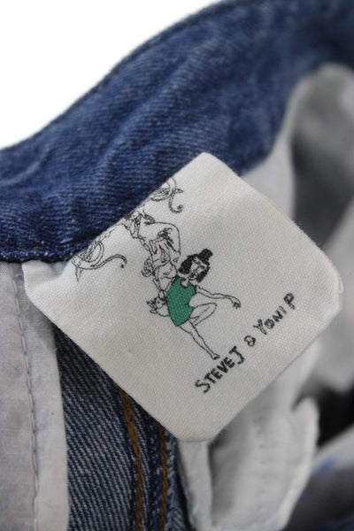 Steve J & Yoni P Women Wide-Leg Jeans Blue Cotton High Rise Size XS