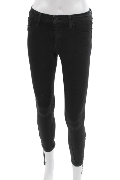 Hudson Women Cropped Jeans Black Viscose High Rise Button Inseam 24 Size 24