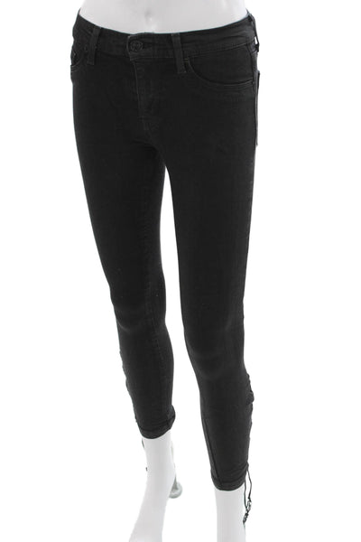 Hudson Women Cropped Jeans Black Viscose High Rise Button Inseam 24 Size 24